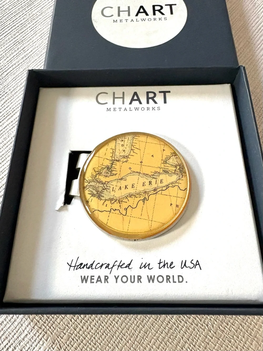 Men’s Lake Erie Map Money Clip — Made in Maine New in Original Box
